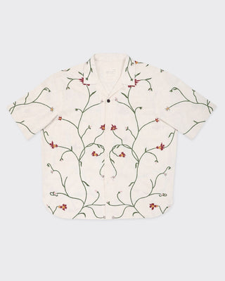 Kardo Oversized Khadi Cotton With Hand Embroidery Camp Collar Shirt Natural 4