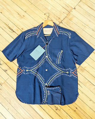 Kardo Oversized Rabari Embroidered Camp Collar Shirt Indigo 1