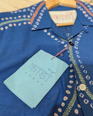 Kardo Oversized Rabari Embroidered Camp Collar Shirt Indigo 2