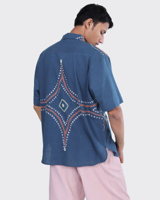 Kardo Oversized Rabari Embroidered Camp Collar Shirt Indigo 3