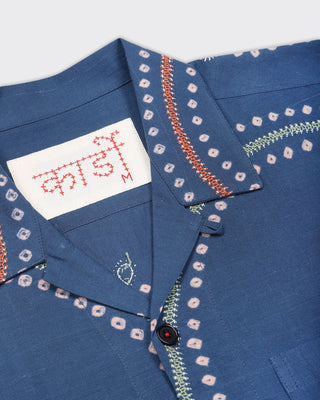 Kardo Oversized Rabari Embroidered Camp Collar Shirt Indigo 5