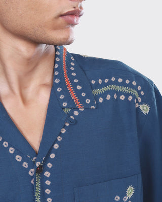 Kardo Oversized Rabari Embroidered Camp Collar Shirt Indigo 6