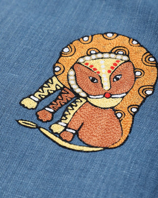 Kardo Oversized Hand Embroidered Animals Camp Collar Shirt Indigo 6