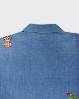 Kardo Oversized Hand Embroidered Animals Camp Collar Shirt Indigo 7