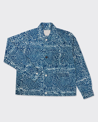 Kardo Boxy Fit Bodhi Ultra Lightweight Blockprint Cotton 4 Button Jacket Blue 2