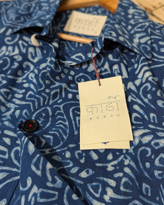 Kardo Boxy Fit Bodhi Ultra Lightweight Blockprint Cotton 4 Button Jacket Blue 3