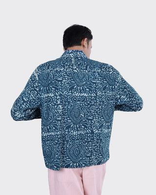 Kardo Boxy Fit Bodhi Ultra Lightweight Blockprint Cotton 4 Button Jacket Blue 3
