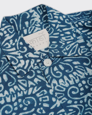 Kardo Boxy Fit Bodhi Ultra Lightweight Blockprint Cotton 4 Button Jacket Blue 5