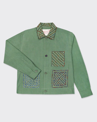 Kardo Boxy Fit Bodhi Rabari Applique Cotton 4 Button Jacket Green 1