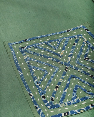 Kardo Boxy Fit Bodhi Rabari Applique Cotton 4 Button Jacket Green 2