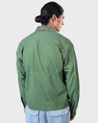 Kardo Boxy Fit Bodhi Rabari Applique Cotton 4 Button Jacket Green 4
