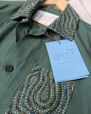 Kardo Boxy Fit Bodhi Rabari Applique Cotton 4 Button Jacket Green 2