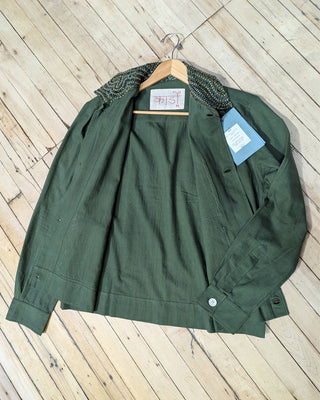 Kardo Boxy Fit Bodhi Rabari Applique Cotton 4 Button Jacket Green 3