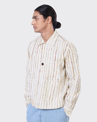 Kardo Boxy Fit Bodhi Upcycled Hand Embroidered 4 Button Jacket Natural 1