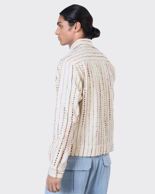 Kardo Boxy Fit Bodhi Upcycled Hand Embroidered 4 Button Jacket Natural 12