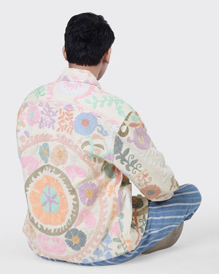 Kardo Boxy Fit Bodhi Hand Suzani Embroidered 4 Button Jacket Natural 2