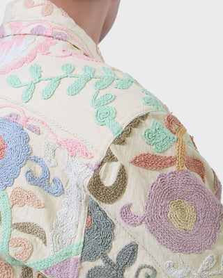 Kardo Boxy Fit Bodhi Hand Suzani Embroidered 4 Button Jacket Natural 5