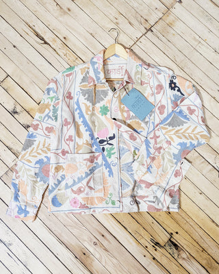 Kardo Boxy Fit Bodhi Hand Suzani Embroidered 4 Button Jacket Natural 01