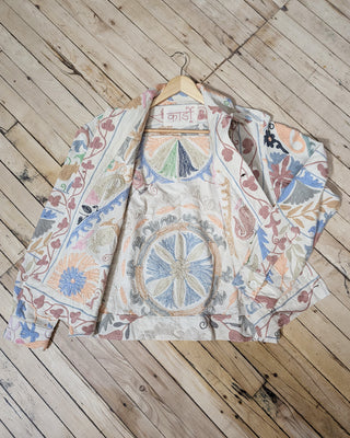 Kardo Boxy Fit Bodhi Hand Suzani Embroidered 4 Button Jacket Natural 5