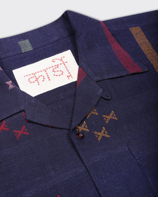 Kardo Boxy Oversized Vintage Inspired Camp Collar Shirt Indigo 5