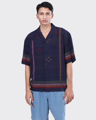 Kardo Boxy Oversized Vintage Inspired Camp Collar Shirt Indigo 1