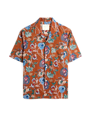 Kardo Ronen Floral Motif Hand Block Print Shirt Rust 14