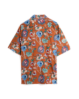 Kardo Ronen Floral Motif Hand Block Print Shirt Rust 188