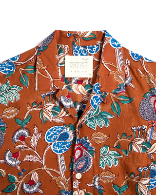 Kardo Ronen Floral Motif Hand Block Print Shirt Rust 54 8539