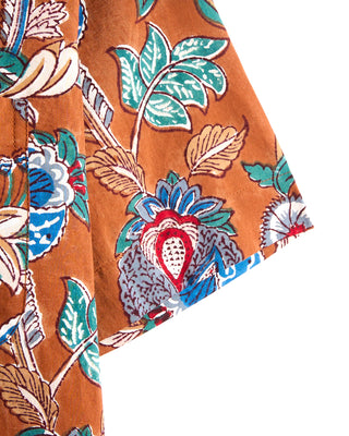 Kardo Ronen Floral Motif Hand Block Print Shirt Rust 8537