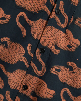 Kardo Ronen Tiger Motif Hand Block Print Shirt Navy 4 10385