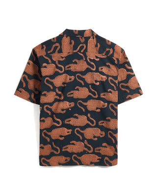 Kardo Ronen Tiger Motif Hand Block Print Shirt Navy 9 10386