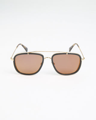 John Varvatos Eyewear Black  Gold Tortoise Square Aviator SJV550 Sunglasses Black  Brown 