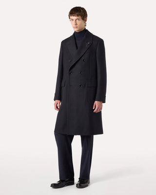 Lardini Double Breasted Ulster Double Faced Wool Topcoat Navy 1