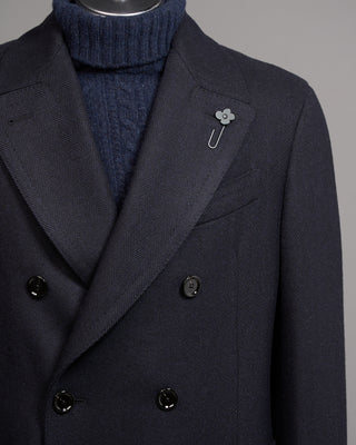 Lardini Double Breasted Ulster Double Faced Wool Topcoat Navy 2 5087