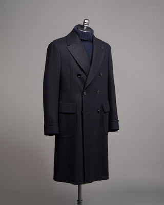 Lardini Double Breasted Ulster Double Faced Wool Topcoat Navy 3 5083