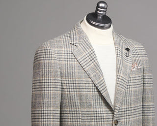 Lardini Wool  Cashmere Roma Fit Light Prince Of Wales Check Soft Jacket Grey  Tan 5010