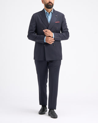 Lardini Natural Stretch Double Breasted Iconic Navy Twill Hybrid Suit Navy 11 11167