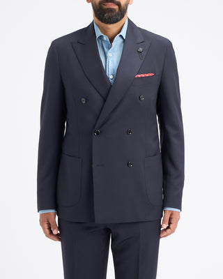 Lardini Natural Stretch Double Breasted Iconic Navy Twill Hybrid Suit Navy 17 11169
