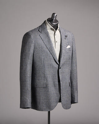 Lardini Wool Silk And Linen Prince Of Wales Iconic Sport Jacket Navy  Silver 1 9957