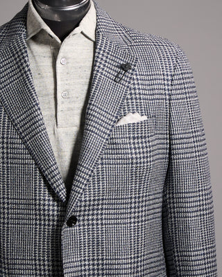 Lardini Wool Silk And Linen Prince Of Wales Iconic Sport Jacket Navy  Silver 2 9958