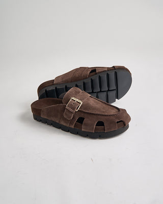 Grenson Dale 114667 Dark Brown Suede Slide Sandals Chocolate 1084