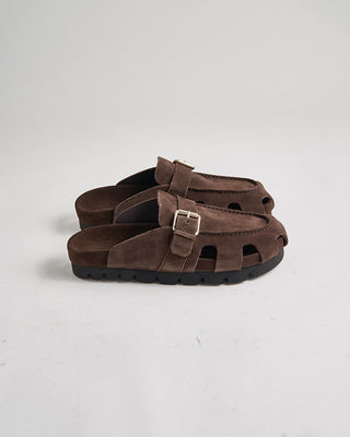 Grenson Dale 114667 Dark Brown Suede Slide Sandals Chocolate 1085