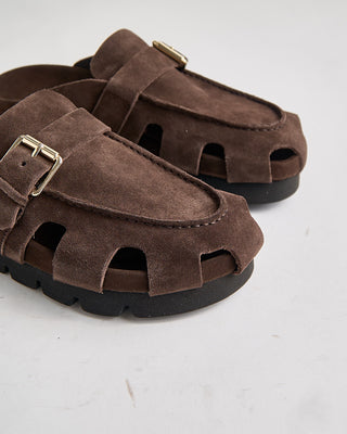 Grenson Dale 114667 Dark Brown Suede Slide Sandals Chocolate 1086