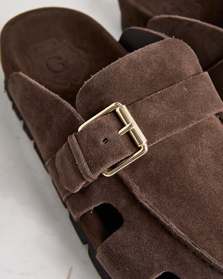 Grenson Dale 114667 Dark Brown Suede Slide Sandals Chocolate 1087
