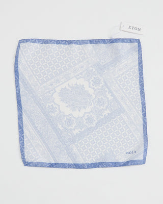 Eton Mid Blue Patchwork Print Pocket Square Blue 1 1