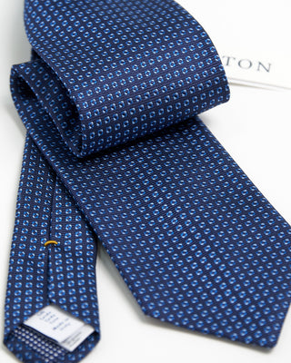 Eton Navy Micro Pattern Print Silk Tie Navy  1