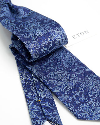 Eton Paisley Print Silk Tie Navy  1