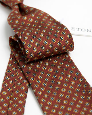 Eton Red Geometric Print Silk Tie Red  1