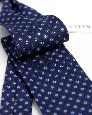 Eton Navy Geometric Print Silk Tie Navy  1