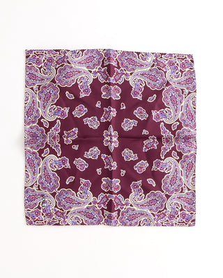 Eton Paisley Print Silk Pocket Square Burgundy 